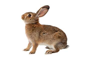 Obraz premium Brown rabbit with alert ears sitting upright pose, isolated on a transparent background