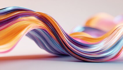 Flowing, vibrant ribbon-like abstract form, with layered colorful hues, curved and blurred