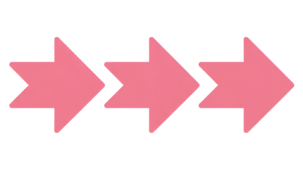 Three pink arrows pointing right symbolizing direction progress and guidance a clean isolated on transparent white background
