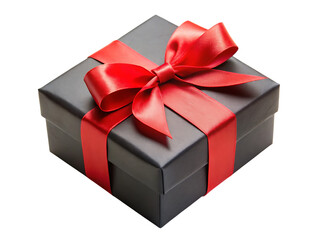 Fototapeta premium Gray gift box with red ribbon bow gray box wrapped present