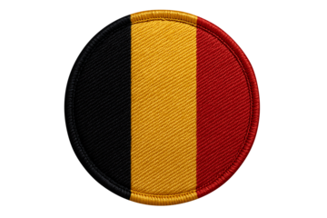 Embroidered belgium flag circular patch isolated on transparent background