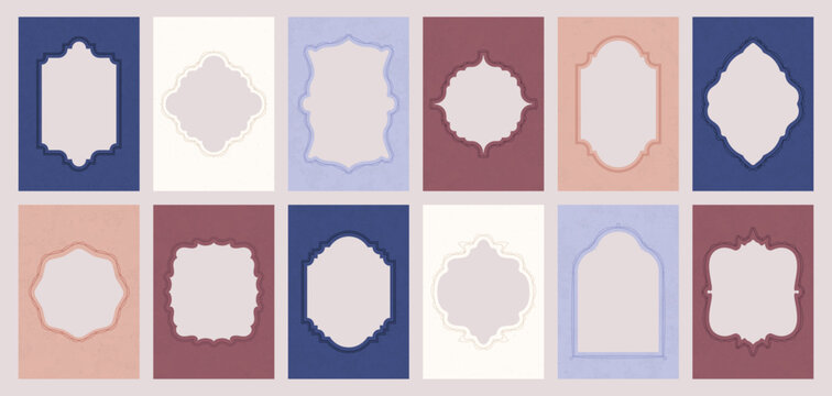 Elegant vintage paper frames with embossed filigree and luxury Victorian scrollwork isolated set