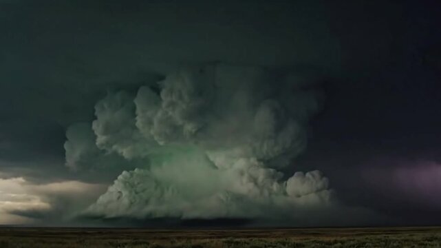 Atmospheric Phenomenon Elevated or unique perspective, showcasing the rear flank veil as a key structural element of a formidable supercell thunderstorm.