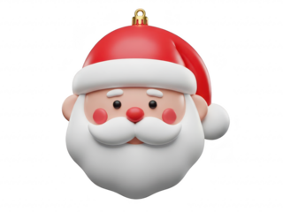 Santa claus face on christmas ornament isolated on transparent background
