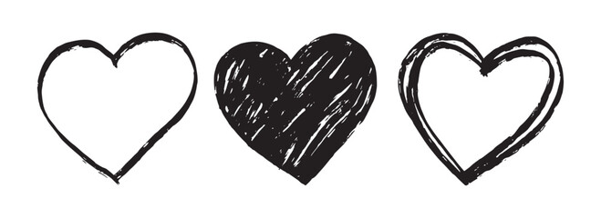 Kid Heart. Hand drawn hearts collection. Abstract love symbol. Valentine's day, romantic designs. Elegant heart outline icon set. Black continuous line art drawing vector. doodle love stickers.