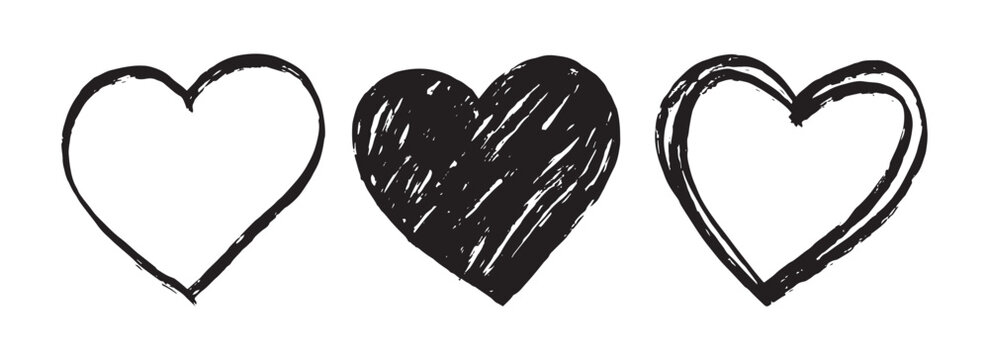  Kid Heart. Hand drawn hearts collection. Abstract love symbol. Valentine's day, romantic designs. Elegant heart outline icon set. Black continuous line art drawing vector. doodle love stickers.