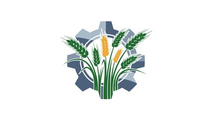 Fototapeta premium Agricultural Gear Symbol with Wheat Stalks Representing Agro-Industry and Innovation on Isolated White Background