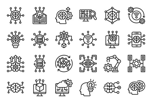 Neural Network Icon Collection Set. Clean Outline Icon Vector Illustration.