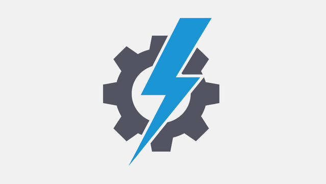 Gear and Lightning Bolt Icon Symbolizing Industrial Power and Electrical Engineering on Isolated White Background