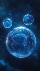 Naklejka premium Blue background with many spheres and stars.