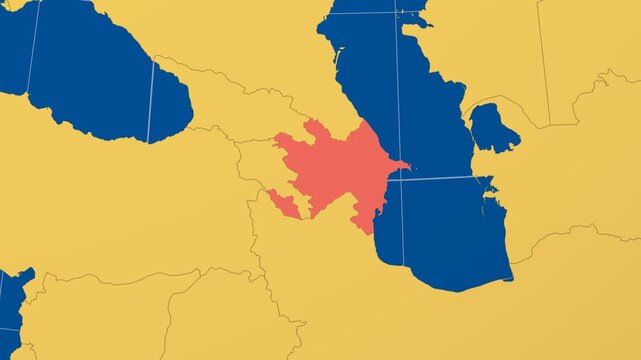 Azerbaijan on Globe. Animated zoom into the country in Ocean Blue Golden Yellow color palette. Azerbaijan logo animation. Map with meridians, parallels. Modern video.