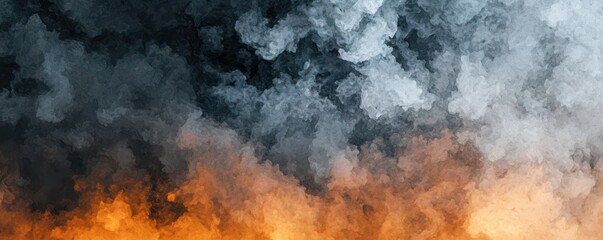 A striking abstract image featuring dramatic clouds of smoke in shades of gray and orange, evoking a sense of intensity and movement.