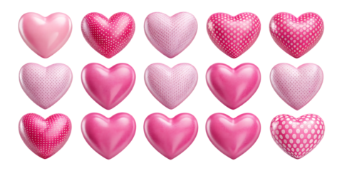 Pink hearts with various patterns on black background