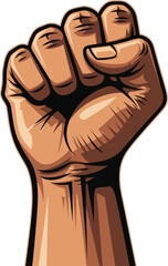 Powerful clenched fist raised up vector illustration representing strength, human rights, black lives matter, protest, solidarity, unity and freedom isolated on white.