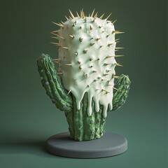 Ice cream bar covered in sikes like a cactus. A surral and conceptual artwork lending dessert with dange.