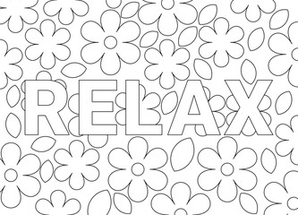 relax text coloring page with beautiful flowers leaves outine drawing coloring book for kids and adult vector design