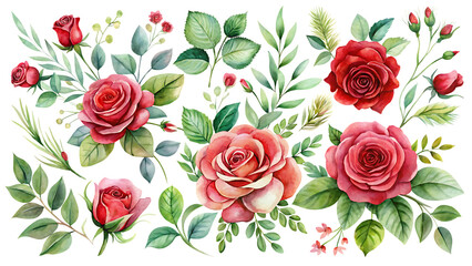 Naklejka premium Pink roses and green leaves on black background red roses