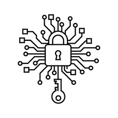 Fototapeta premium Secure digital lock with circuit lines and key for data protection