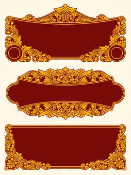 Ornate Golden Decorative Frames and Banners Collection