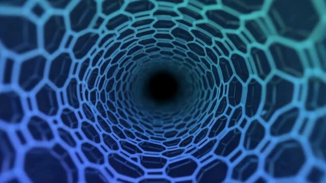 Abstract Blue Graphene Carbon Nanotube Tunnel 3D Technology Background