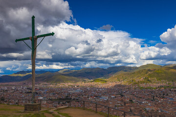 View from The Three Golden Crosses viewpoint on Cusco, Peru