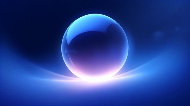 Shiny glass sphere floating and glowing with blue and purple light on a dark abstract background
