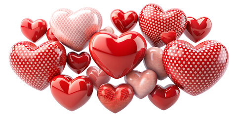 Red and pink hearts with white polka dots on black background