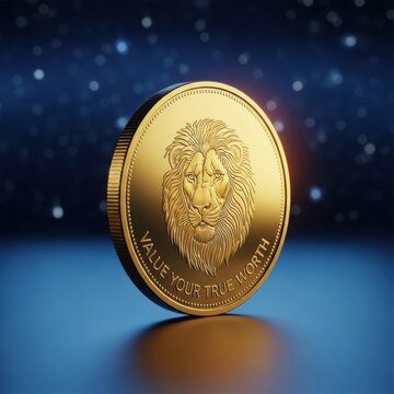 Detailed Golden Lion Coin Depicting True Value