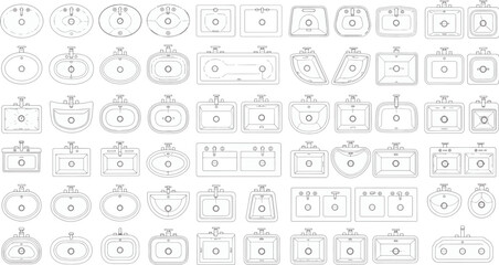 Obraz premium A grid of meticulously rendered, assorted washbasins, presented in an array of shapes and designs, ready for interior design applications.