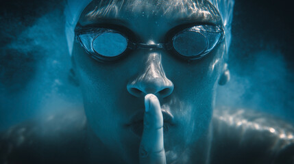 A man is underwater with his hands covering his mouth