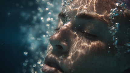 A woman is in the water with her face showing