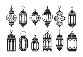 Collection of beautiful arabic and islamic lanterns isolated on white background for ramadan