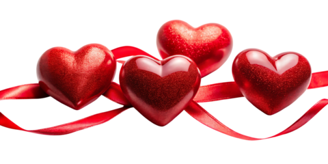 Three Red Hearts with Ribbon on Black Background glittery hearts