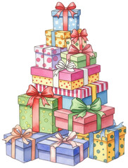 Fototapeta premium colorful gift png stacked present cutout wrapped box png festive gifts cutout vibrant presents png decorated box cutout holiday gift png birthday present isolated transparent background image
