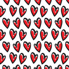 Cute doodle style hearts seamless vector pattern. Valentine's Day handwritten background. Hand drawn ornamentation. 