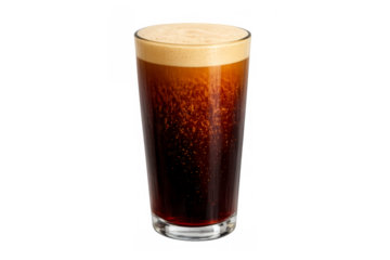 Dark nitro beer with creamy foam on glass
