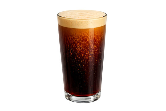 Dark nitro beer with creamy foam on glass