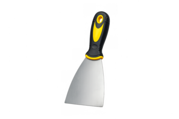 Putty knife with black and yellow handle on transparent background