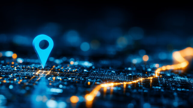 Location pin on a digital map grid representing navigation routing and logistics tracking.
