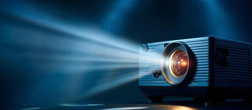bright projector filming blue background