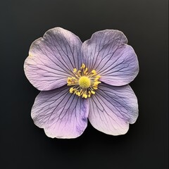 Detailed Macro Illustration of a Single Purple Wildflower with Textured Petals Isolated on Black Background