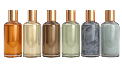 luxury cosmetic bottle set with gold cap skincare packaging mockup isolated product display on white background