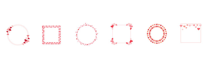 Valentine heart frame romantic pink,red, cute, love, vector, design collection greeting, card, border, holiday, decorative illustration.