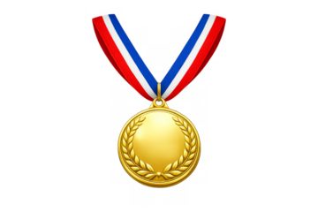 Gold medal with tricolor ribbon for achievement and victory