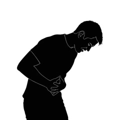 silhouette of a man with a stomachache against a white background