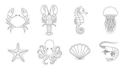 Collection of Outline Marine Life and Seafood Icons © Dodol Creative Stock