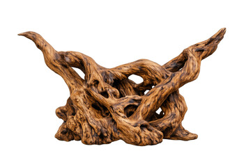 Fototapeta premium Gnarled twisted driftwood structure on transparent background