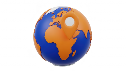 3d illustration of a blue and orange globe with a hole on transparent background