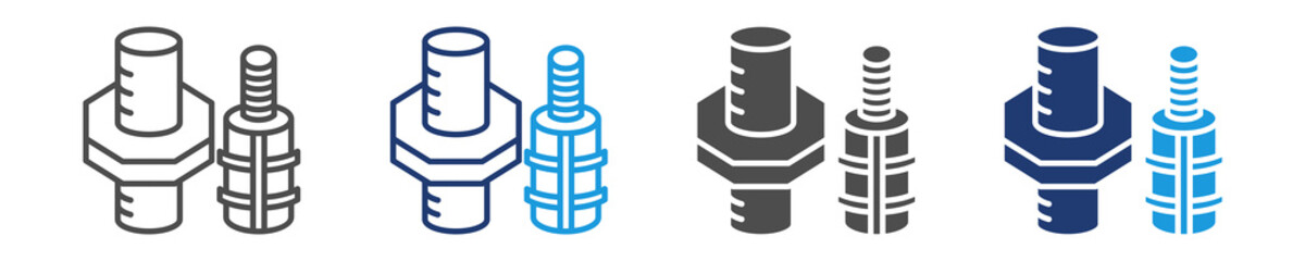 threaded fittings icon set multiple style