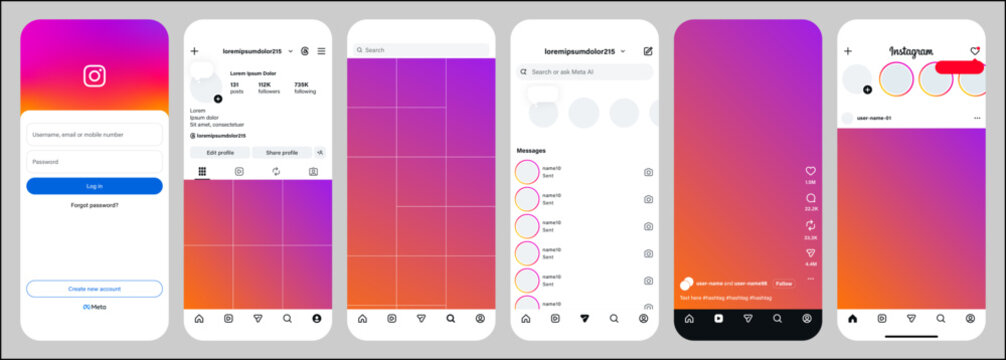 instagram mockup social media post. social network interface template app screen on Iphone smartphone , new update instagram mock up , Instagram post, story, reels mockup frame. vector editorial